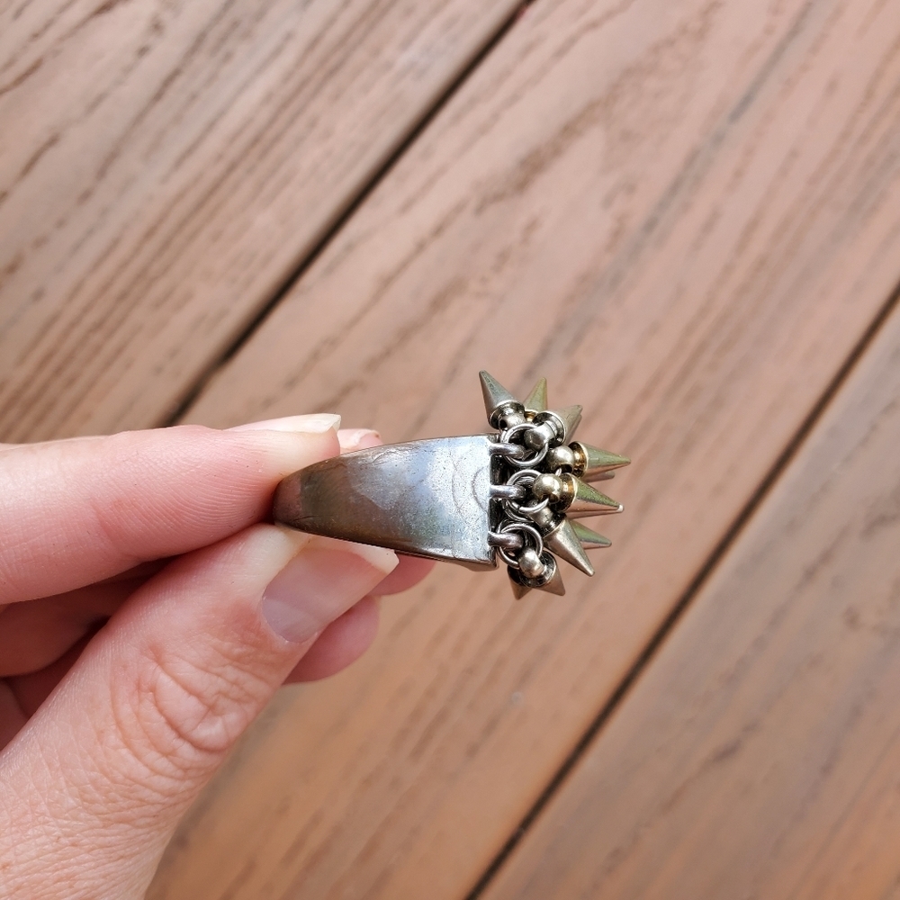 Silver Ring Spikes Studded Statement Ring Goth Stud Biker Boho Everyday Casual 7 - Picture 2 of 8